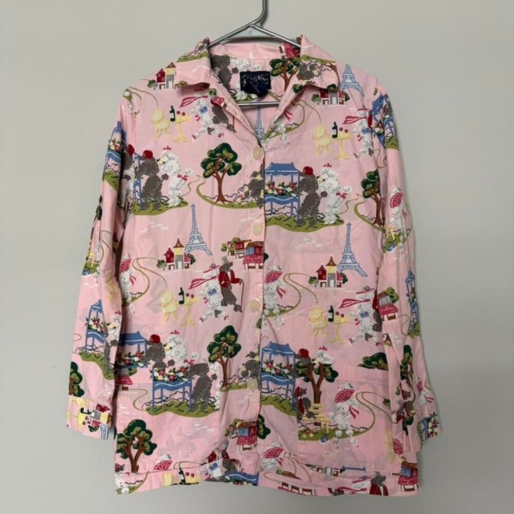 Nick &amp; Nora pink poodles in Paris sleep shirt pajamas top